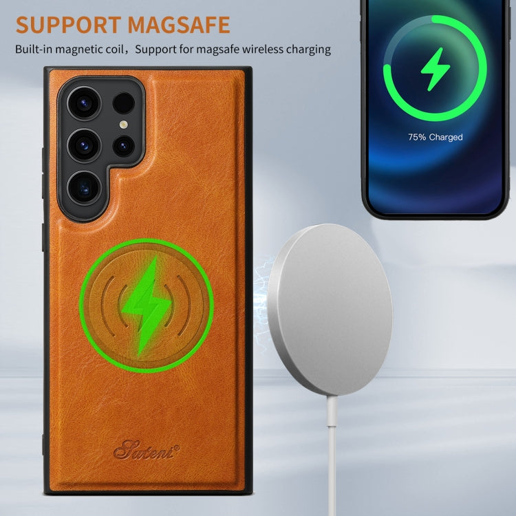 For Samsung Galaxy S22 Ultra 5G Suteni H17 Oil Eax Leather MagSafe Detachable Wallet Phone Case(Khaki) - Galaxy S22 Ultra 5G Cases by Suteni | Online Shopping UK | buy2fix