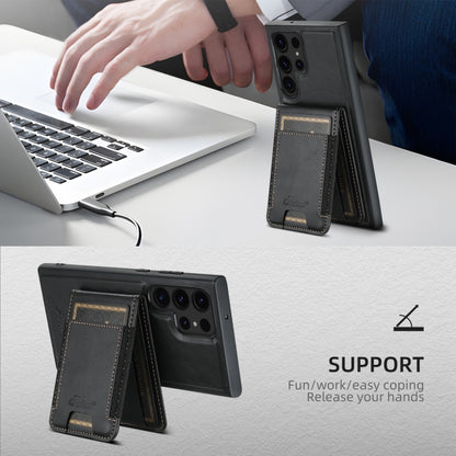 For Samsung Galaxy S22+ 5G Suteni H17 Oil Eax Leather MagSafe Detachable Wallet Phone Case(Black) - Galaxy S22+ 5G Cases by Suteni | Online Shopping UK | buy2fix