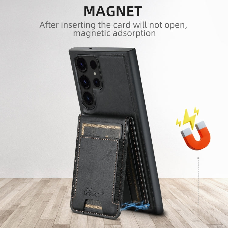 For Samsung Galaxy S22+ 5G Suteni H17 Oil Eax Leather MagSafe Detachable Wallet Phone Case(Black) - Galaxy S22+ 5G Cases by Suteni | Online Shopping UK | buy2fix