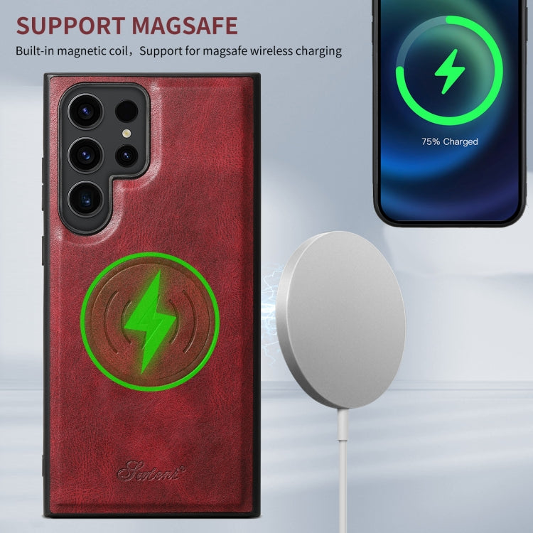 For Samsung Galaxy S22 5G Suteni H17 Oil Eax Leather MagSafe Detachable Wallet Phone Case(Red) - Galaxy S22 5G Cases by Suteni | Online Shopping UK | buy2fix