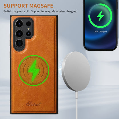 For Samsung Galaxy S22 5G Suteni H17 Oil Eax Leather MagSafe Detachable Wallet Phone Case(Khaki) - Galaxy S22 5G Cases by Suteni | Online Shopping UK | buy2fix