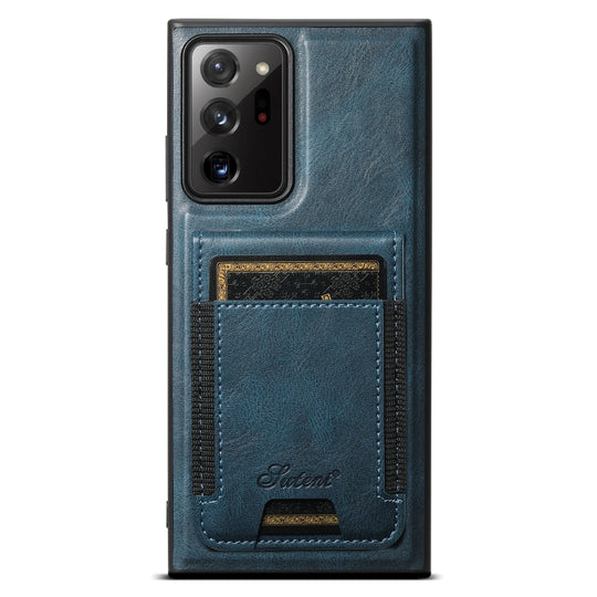For Samsung Galaxy Note20 Ultra Suteni H17 Oil Eax Leather MagSafe Detachable Wallet Phone Case(Blue)