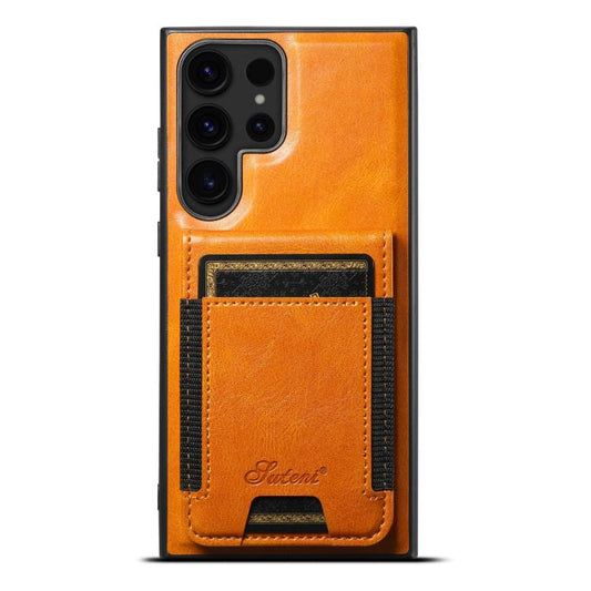 For Samsung Galaxy S25 Ultra 5G Suteni H17 Oil Eax Leather MagSafe Detachable Wallet Phone Case(Khaki) - Galaxy S25 Ultra 5G Cases by Suteni | Online Shopping UK | buy2fix