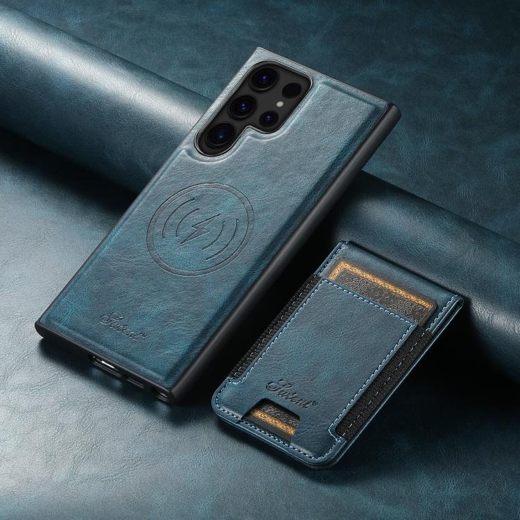 For Samsung Galaxy S25 Ultra 5G Suteni H17 Oil Eax Leather MagSafe Detachable Wallet Phone Case(Blue) - Galaxy S25 Ultra 5G Cases by Suteni | Online Shopping UK | buy2fix