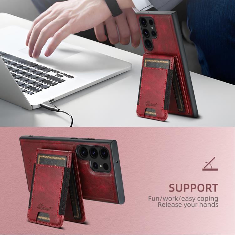 For Samsung Galaxy S25+ 5G Suteni H17 Oil Eax Leather MagSafe Detachable Wallet Phone Case(Red) - Galaxy S25+ 5G Cases by Suteni | Online Shopping UK | buy2fix