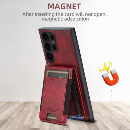 For Samsung Galaxy S25+ 5G Suteni H17 Oil Eax Leather MagSafe Detachable Wallet Phone Case(Red) - Galaxy S25+ 5G Cases by Suteni | Online Shopping UK | buy2fix