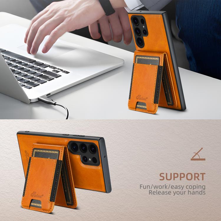 For Samsung Galaxy S25+ 5G Suteni H17 Oil Eax Leather MagSafe Detachable Wallet Phone Case(Khaki) - Galaxy S25+ 5G Cases by Suteni | Online Shopping UK | buy2fix