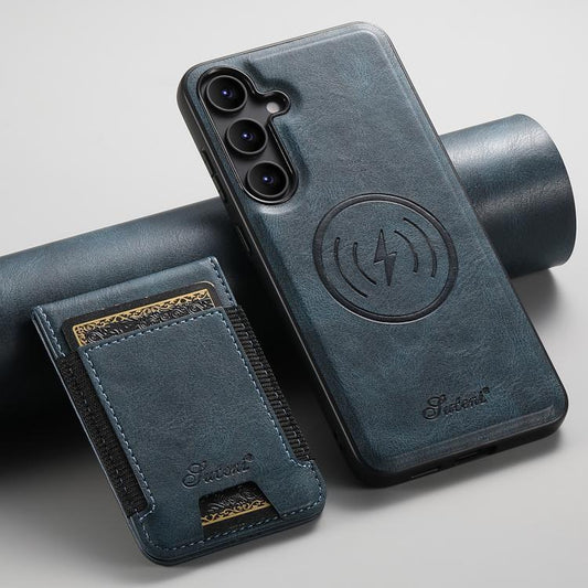 For Samsung Galaxy S25+ 5G Suteni H17 Oil Eax Leather MagSafe Detachable Wallet Phone Case(Blue) - Galaxy S25+ 5G Cases by Suteni | Online Shopping UK | buy2fix