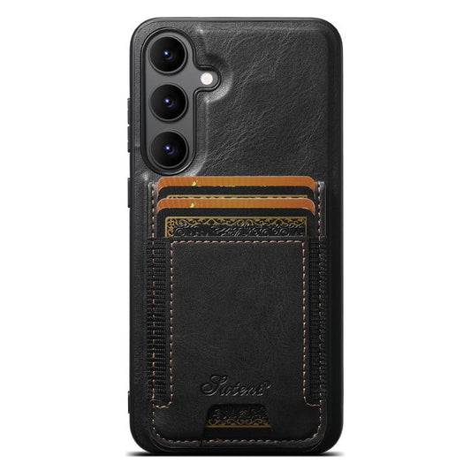 For Samsung Galaxy S25 5G Suteni H17 Oil Eax Leather MagSafe Detachable Wallet Phone Case(Black) - Galaxy S25 5G Cases by Suteni | Online Shopping UK | buy2fix