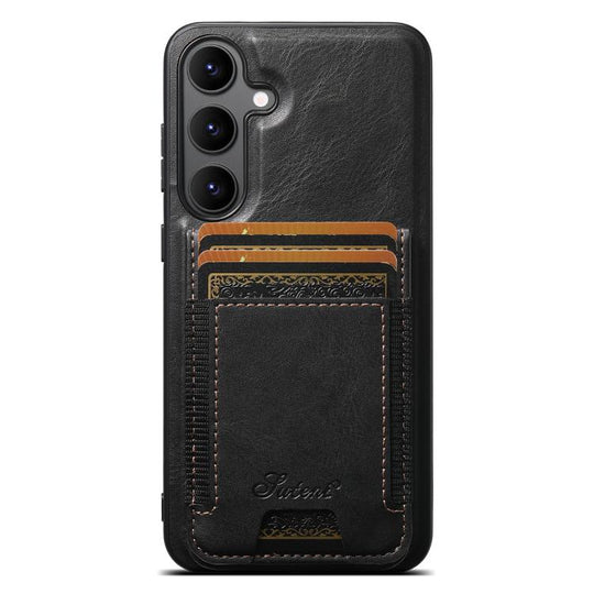 For Samsung Galaxy S25 5G Suteni H17 Oil Eax Leather MagSafe Detachable Wallet Phone Case(Black)