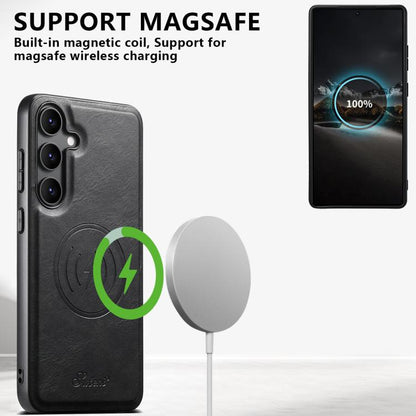 For Samsung Galaxy S25 5G Suteni H17 Oil Eax Leather MagSafe Detachable Wallet Phone Case(Black) - Galaxy S25 5G Cases by Suteni | Online Shopping UK | buy2fix