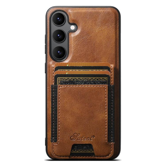 For Samsung Galaxy S25 5G Suteni H17 Oil Eax Leather MagSafe Detachable Wallet Phone Case(Brown) - Galaxy S25 5G Cases by Suteni | Online Shopping UK | buy2fix