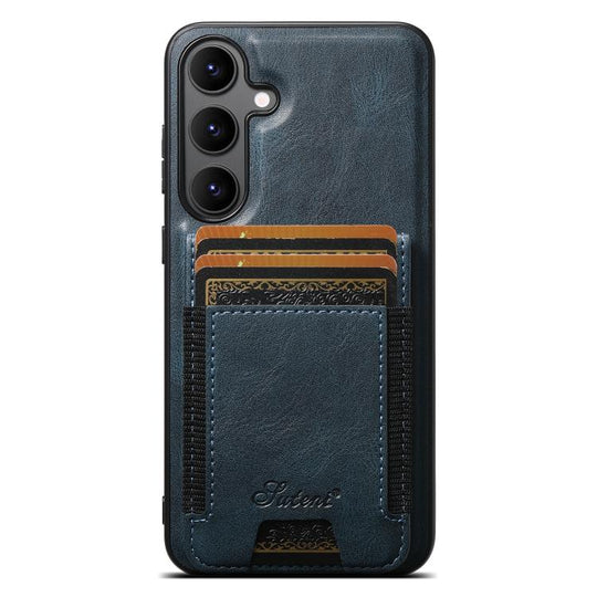 For Samsung Galaxy S25 5G Suteni H17 Oil Eax Leather MagSafe Detachable Wallet Phone Case(Blue)