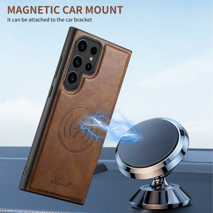 For Samsung Galaxy S22+ 5G Suteni H17 Oil Eax Leather MagSafe Detachable Wallet Phone Case(Brown) - Galaxy S22+ 5G Cases by Suteni | Online Shopping UK | buy2fix