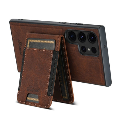 For Samsung Galaxy S23 Ultra 5G Suteni H17 Litchi Texture Leather MagSafe Detachable Wallet Phone Case(Brown) - Galaxy S23 Ultra 5G Cases by Suteni | Online Shopping UK | buy2fix
