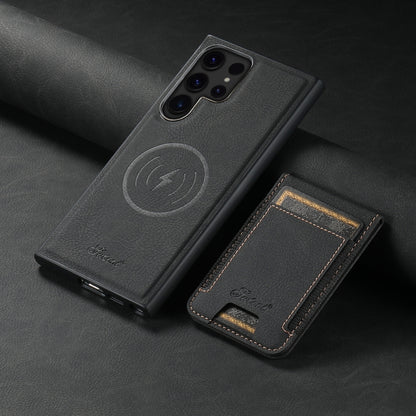 For Samsung Galaxy S22 Ultra 5G Suteni H17 Litchi Texture Leather MagSafe Detachable Wallet Phone Case(Black) - Galaxy S22 Ultra 5G Cases by Suteni | Online Shopping UK | buy2fix