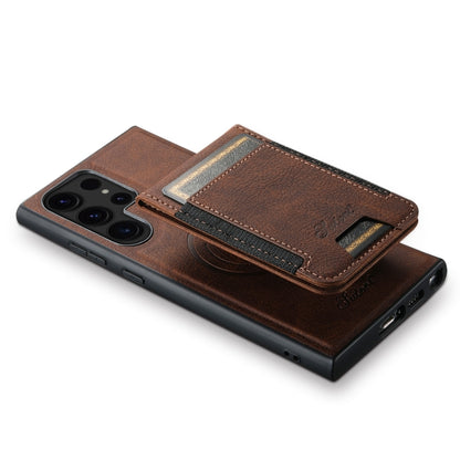 For Samsung Galaxy S22 Ultra 5G Suteni H17 Litchi Texture Leather MagSafe Detachable Wallet Phone Case(Brown) - Galaxy S22 Ultra 5G Cases by Suteni | Online Shopping UK | buy2fix