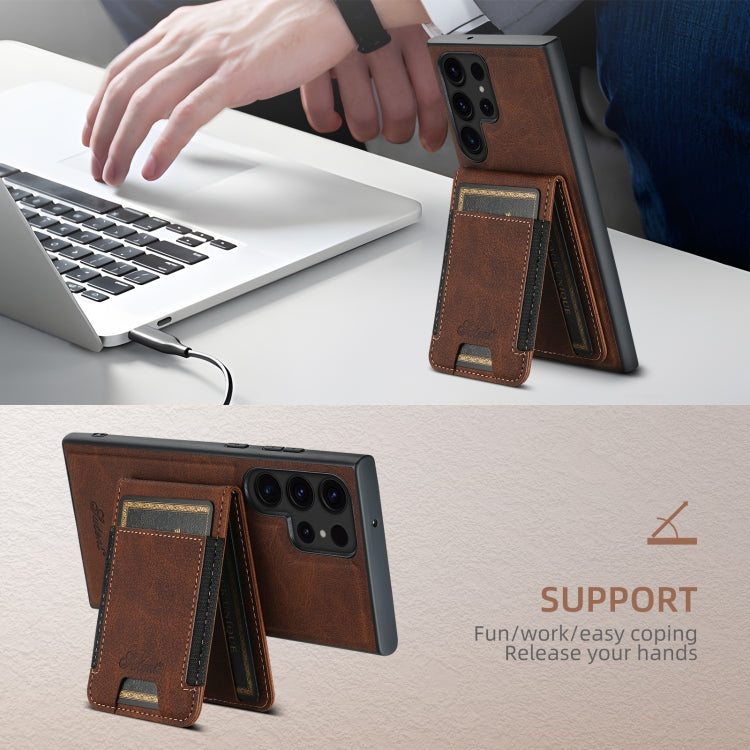 For Samsung Galaxy S22+ 5G Suteni H17 Litchi Texture Leather MagSafe Detachable Wallet Phone Case(Brown) - Galaxy S22+ 5G Cases by Suteni | Online Shopping UK | buy2fix