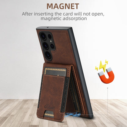 For Samsung Galaxy S22+ 5G Suteni H17 Litchi Texture Leather MagSafe Detachable Wallet Phone Case(Brown) - Galaxy S22+ 5G Cases by Suteni | Online Shopping UK | buy2fix