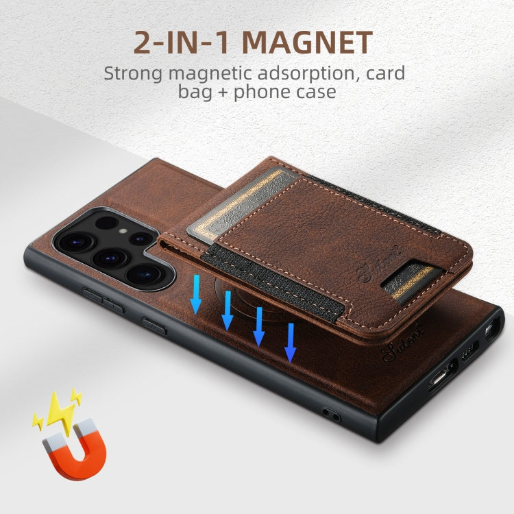For Samsung Galaxy S22+ 5G Suteni H17 Litchi Texture Leather MagSafe Detachable Wallet Phone Case(Brown) - Galaxy S22+ 5G Cases by Suteni | Online Shopping UK | buy2fix