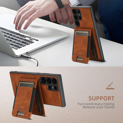 For Samsung Galaxy S22+ 5G Suteni H17 Litchi Texture Leather MagSafe Detachable Wallet Phone Case(Khaki) - Galaxy S22+ 5G Cases by Suteni | Online Shopping UK | buy2fix