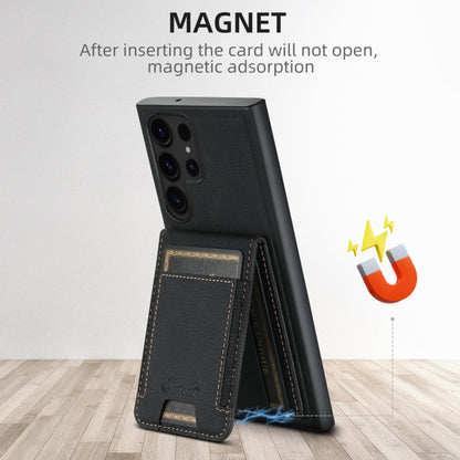 For Samsung Galaxy S22 5G Suteni H17 Litchi Texture Leather MagSafe Detachable Wallet Phone Case(Black) - Galaxy S22 5G Cases by Suteni | Online Shopping UK | buy2fix