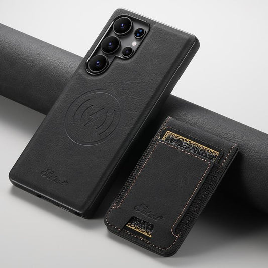 For Samsung Galaxy S25 Ultra 5G Suteni H17 Litchi Texture Leather MagSafe Detachable Wallet Phone Case(Black) - Galaxy S25 Ultra 5G Cases by Suteni | Online Shopping UK | buy2fix