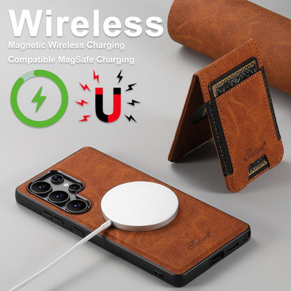 For Samsung Galaxy S25 Ultra 5G Suteni H17 Litchi Texture Leather MagSafe Detachable Wallet Phone Case(Khaki) - Galaxy S25 Ultra 5G Cases by Suteni | Online Shopping UK | buy2fix