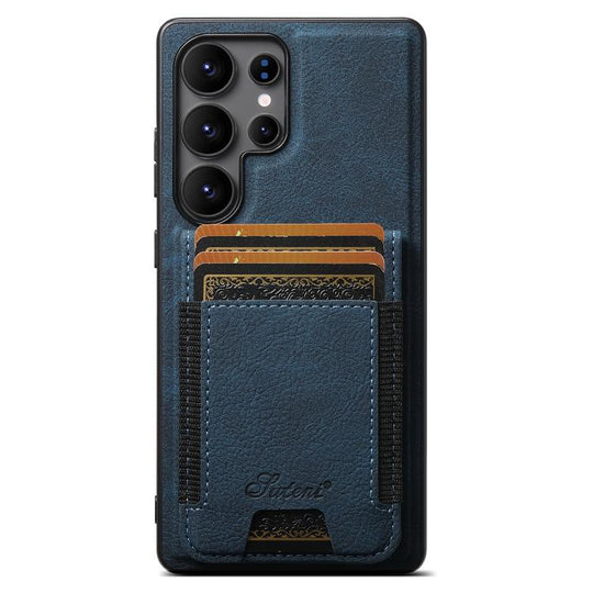 For Samsung Galaxy S25 Ultra 5G Suteni H17 Litchi Texture Leather MagSafe Detachable Wallet Phone Case(Blue)