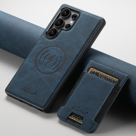 For Samsung Galaxy S25 Ultra 5G Suteni H17 Litchi Texture Leather MagSafe Detachable Wallet Phone Case(Blue) - Galaxy S25 Ultra 5G Cases by Suteni | Online Shopping UK | buy2fix