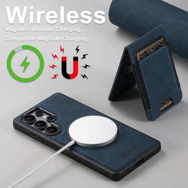 For Samsung Galaxy S25 Ultra 5G Suteni H17 Litchi Texture Leather MagSafe Detachable Wallet Phone Case(Blue) - Galaxy S25 Ultra 5G Cases by Suteni | Online Shopping UK | buy2fix