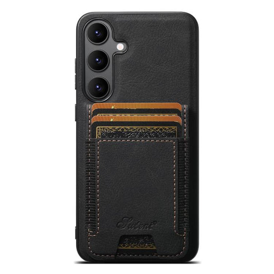 For Samsung Galaxy S25+ 5G Suteni H17 Litchi Texture Leather MagSafe Detachable Wallet Phone Case(Black) - Galaxy S25+ 5G Cases by Suteni | Online Shopping UK | buy2fix