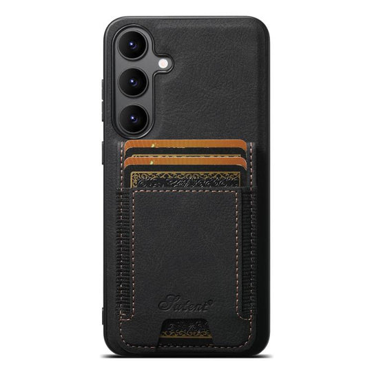 For Samsung Galaxy S25+ 5G Suteni H17 Litchi Texture Leather MagSafe Detachable Wallet Phone Case(Black)