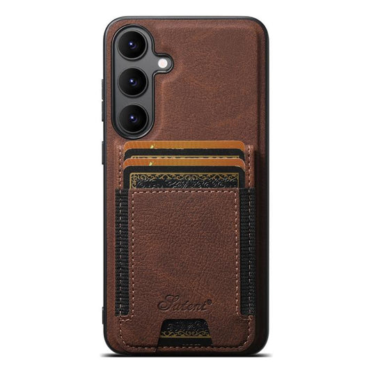 For Samsung Galaxy S25+ 5G Suteni H17 Litchi Texture Leather MagSafe Detachable Wallet Phone Case(Brown) - Galaxy S25+ 5G Cases by Suteni | Online Shopping UK | buy2fix