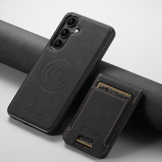 For Samsung Galaxy S25 5G Suteni H17 Litchi Texture Leather MagSafe Detachable Wallet Phone Case(Black) - Galaxy S25 5G Cases by Suteni | Online Shopping UK | buy2fix