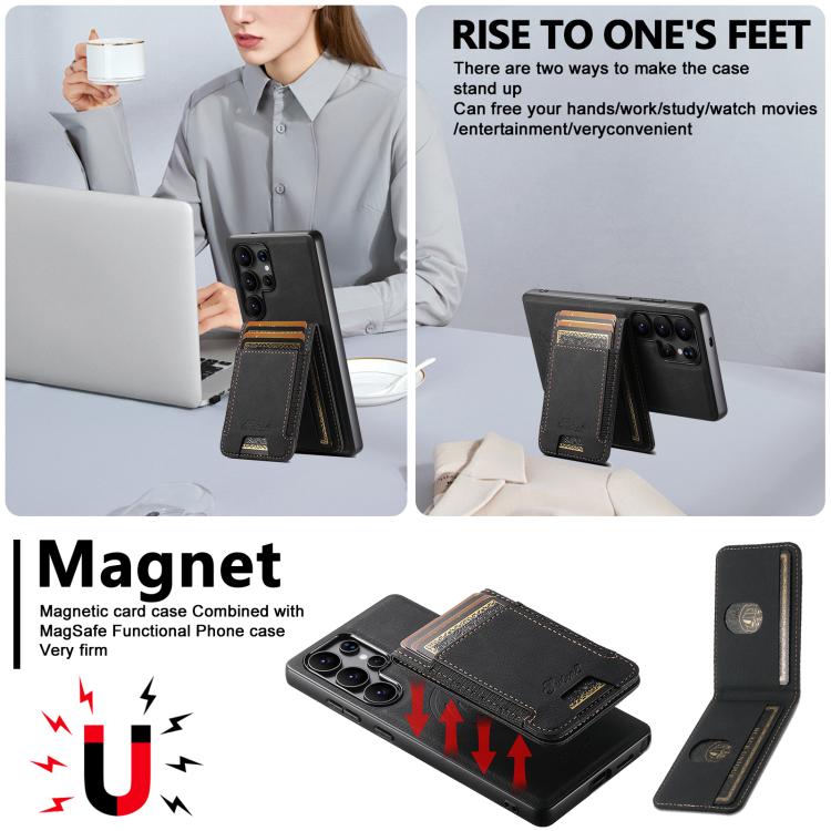 For Samsung Galaxy S25 5G Suteni H17 Litchi Texture Leather MagSafe Detachable Wallet Phone Case(Black) - Galaxy S25 5G Cases by Suteni | Online Shopping UK | buy2fix