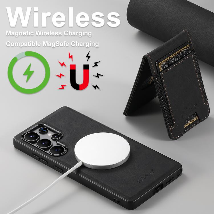 For Samsung Galaxy S25 5G Suteni H17 Litchi Texture Leather MagSafe Detachable Wallet Phone Case(Black) - Galaxy S25 5G Cases by Suteni | Online Shopping UK | buy2fix