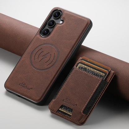 For Samsung Galaxy S25 5G Suteni H17 Litchi Texture Leather MagSafe Detachable Wallet Phone Case(Brown) - Galaxy S25 5G Cases by Suteni | Online Shopping UK | buy2fix