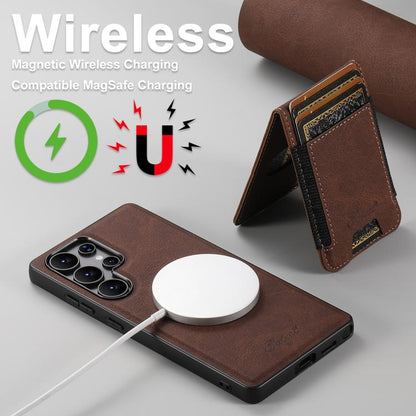 For Samsung Galaxy S25 5G Suteni H17 Litchi Texture Leather MagSafe Detachable Wallet Phone Case(Brown) - Galaxy S25 5G Cases by Suteni | Online Shopping UK | buy2fix