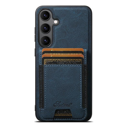 For Samsung Galaxy S25 5G Suteni H17 Litchi Texture Leather MagSafe Detachable Wallet Phone Case(Blue) - Galaxy S25 5G Cases by Suteni | Online Shopping UK | buy2fix