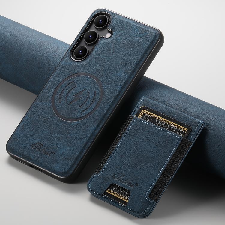 For Samsung Galaxy S25 5G Suteni H17 Litchi Texture Leather MagSafe Detachable Wallet Phone Case(Blue) - Galaxy S25 5G Cases by Suteni | Online Shopping UK | buy2fix