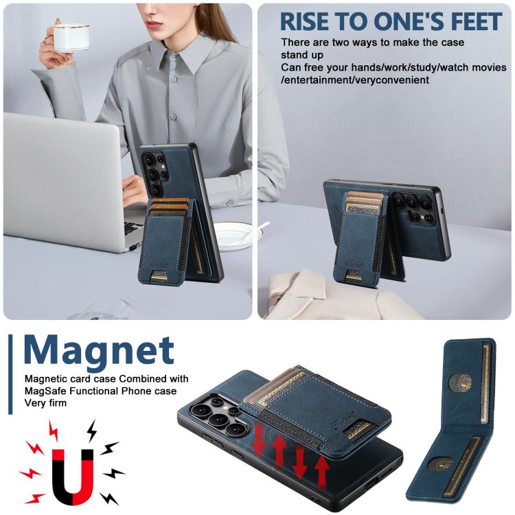 For Samsung Galaxy S25 5G Suteni H17 Litchi Texture Leather MagSafe Detachable Wallet Phone Case(Blue) - Galaxy S25 5G Cases by Suteni | Online Shopping UK | buy2fix