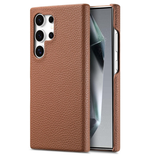 For Samsung Galaxy S23 Ultra 5G Litchi Oil Edge Leather Back Phone Case(Brown) by buy2fix