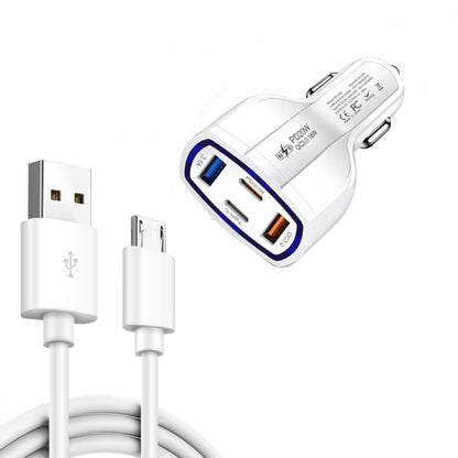 P49 53W PD20W Type-C + USB 4-port Car Charger with USB to Micro USB Data Cable(White) - Car Charger by buy2fix | Online Shopping UK | buy2fix