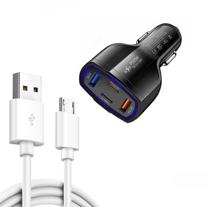 P49 53W PD20W Type-C + USB 4-port Car Charger with USB to Micro USB Data Cable(Black) - Car Charger by buy2fix | Online Shopping UK | buy2fix