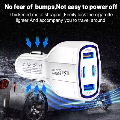 P49 53W PD20W Type-C + USB 4-port Car Charger with USB to Micro USB Data Cable(Black) - Car Charger by buy2fix | Online Shopping UK | buy2fix