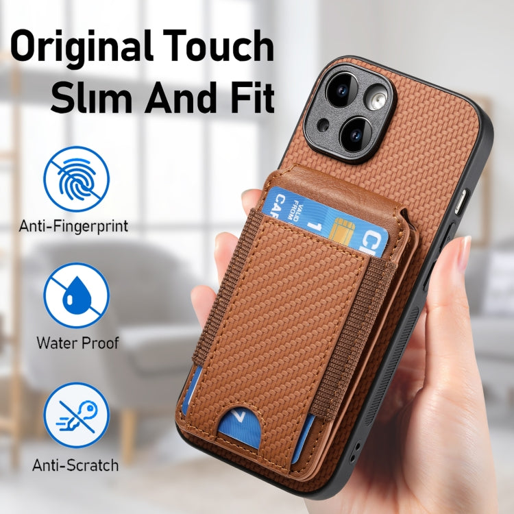 For iPhone 15 Pro Carbon Fiber Vertical Flip Wallet Stand Phone Case(Brown) - iPhone 15 Pro Cases by buy2fix | Online Shopping UK | buy2fix