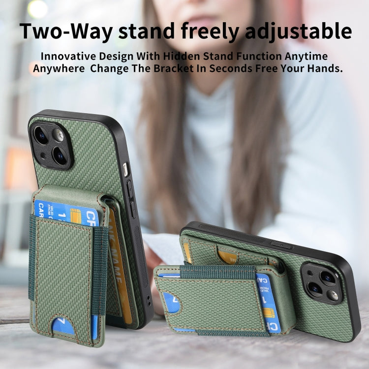 For iPhone 15 Pro Carbon Fiber Vertical Flip Wallet Stand Phone Case(Green) - iPhone 15 Pro Cases by buy2fix | Online Shopping UK | buy2fix