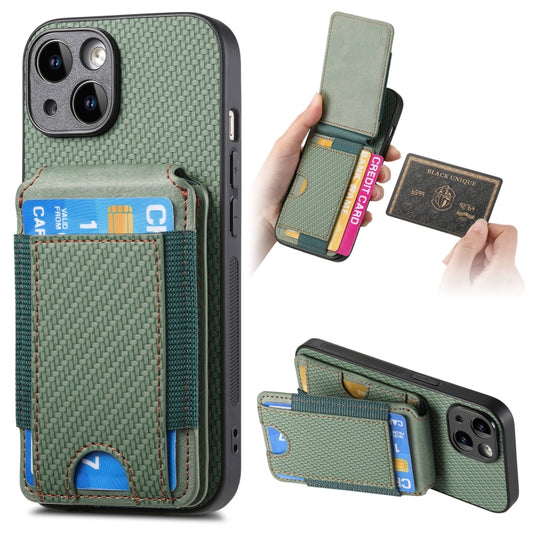 For iPhone 15 Plus Carbon Fiber Vertical Flip Wallet Stand Phone Case(Green) - iPhone 15 Plus Cases by buy2fix | Online Shopping UK | buy2fix