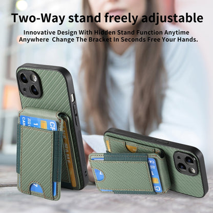 For iPhone 15 Plus Carbon Fiber Vertical Flip Wallet Stand Phone Case(Green) - iPhone 15 Plus Cases by buy2fix | Online Shopping UK | buy2fix